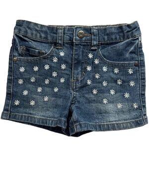 Arizona Jean Co Girls Denim Shorts Size 5 Floral Embroidered Adjustable Waist